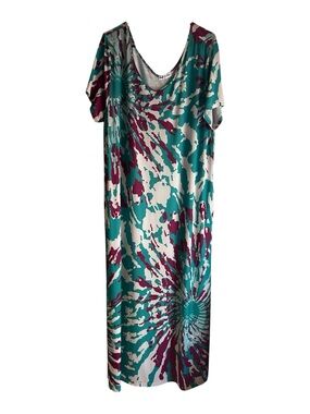 4/$20 Beyond This Plane 3XL Teal & Berry Abstract Maxi Dress